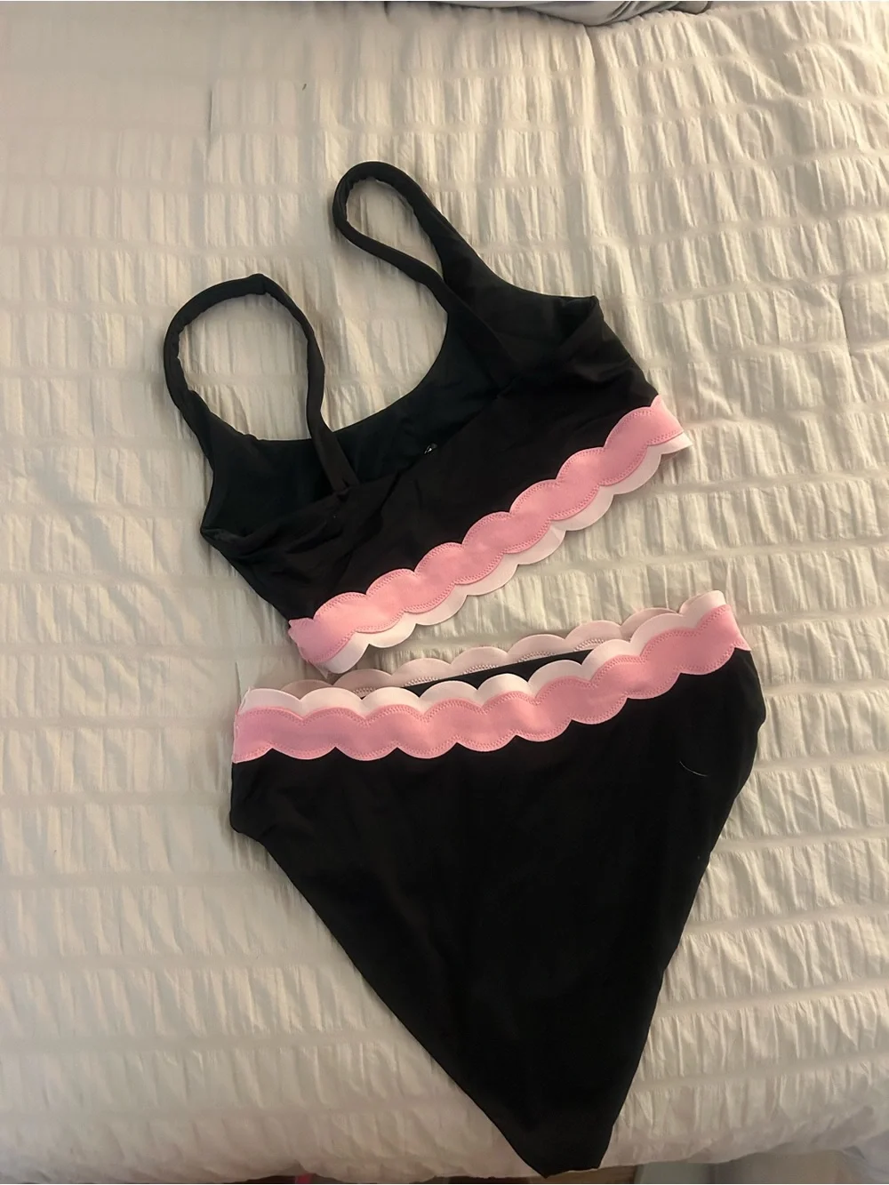 Beach Riot Black & Pink Scallop Trim Bikini Set